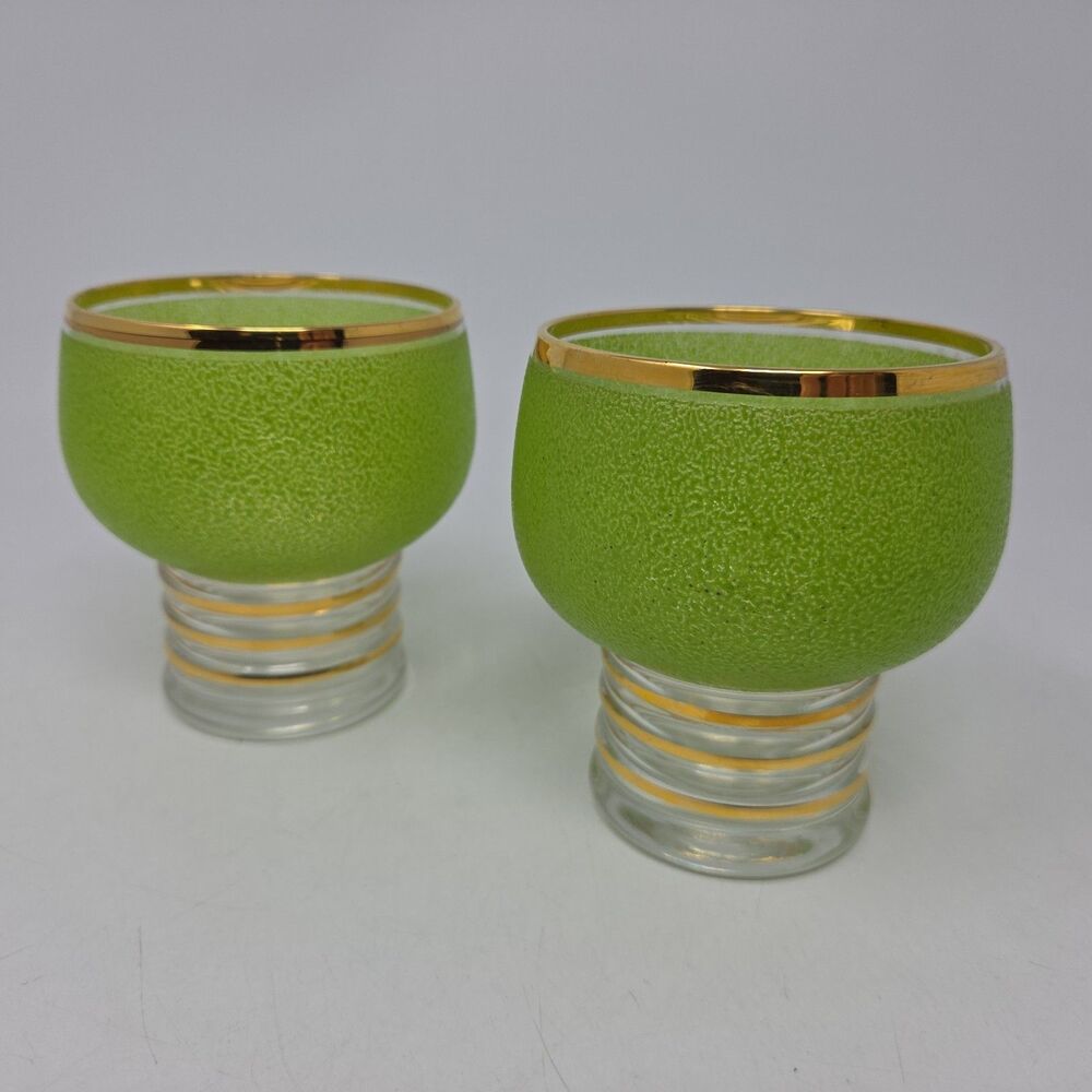 Anchor Hocking Sugar Frosted Cocktail Glasses MCM Set of 2 MCM Green Gold